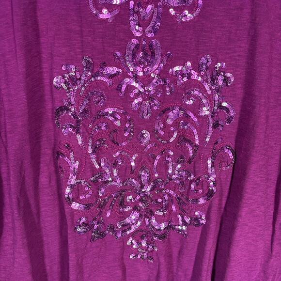 Style & Co Tunic Top 1X Purple Sequin Embellished Soft Thin Artsy Stretch Jersey - Picture 5 of 11